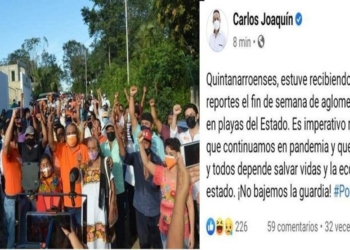 Mientras Carlos Joaquín pide no aglomeraciones en playas públicas, hace “ojos ciegos” a actos políticos