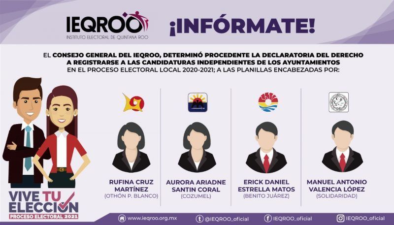 Valida IEQROO candidaturas independientes a los ayuntamientos
