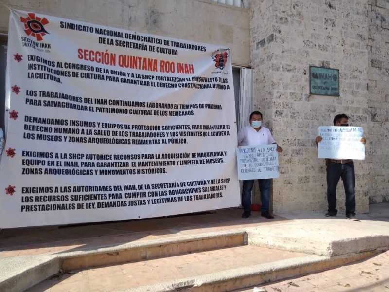 Trabajadores del INAH en Quintana Roo se suman a una protesta nacional