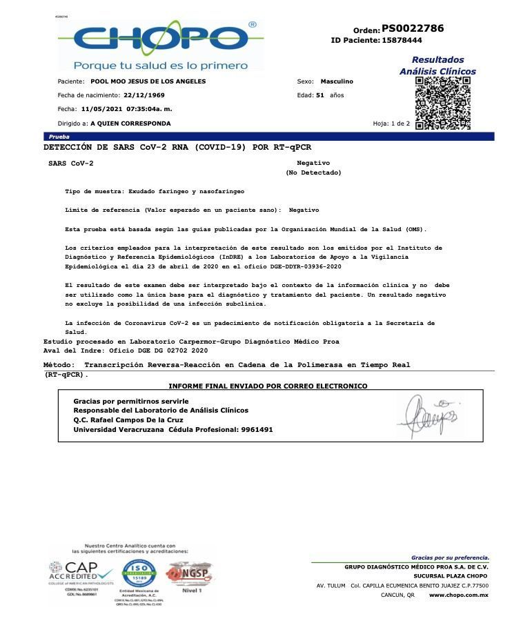 Confirmado, Chucho Pool libre de COVID