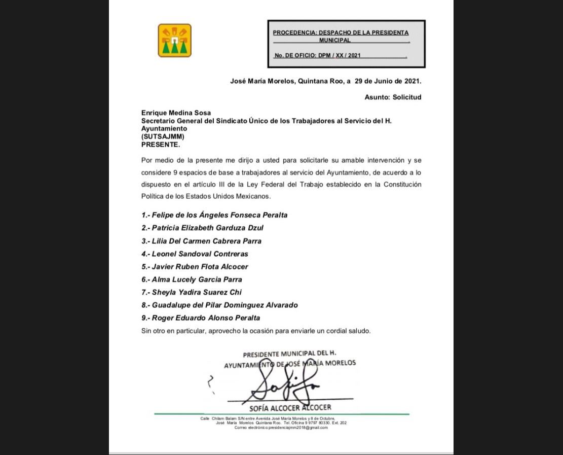 Impone Sofía Alcocer a sindicalizados en el ayuntamiento