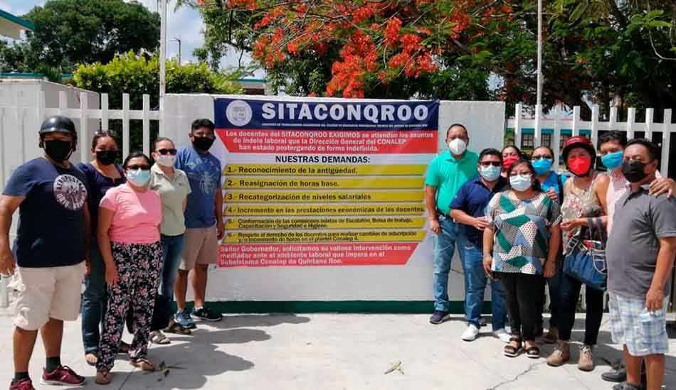 Trabajadores sindicalizados del Conalep piden mejoras laborales en cinco ciudades de Quintana Roo