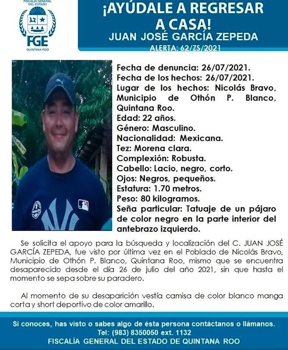 FGE mantiene búsqueda de joven presuntamente «levantado» el lunes en Othón P. Blanco