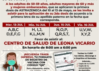 Comienza mañana en Puerto Morelos vacunación de segunda dosis a adultos de 50 a 59 años