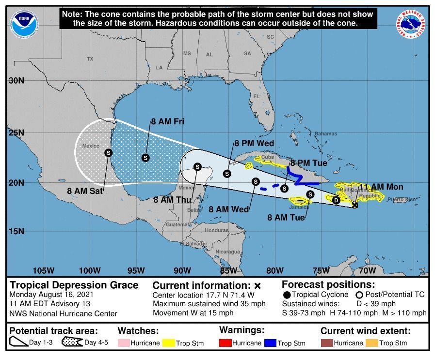 La depresión tropical “Grace” mantiene trayectoria para las costas de Quintana Roo
