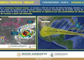 “Grace” evolucionó a tormenta tropical y ajusta trayectoria en Quintana Roo