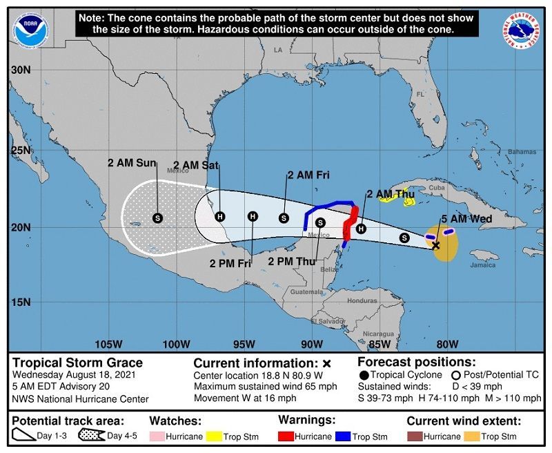 Tormenta tropical #Grace, con probabilidad de afectar la Península de Yucatán
