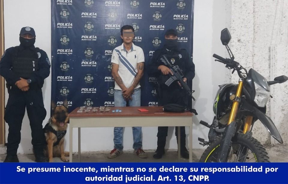 Con apoyo de la Unidad Canina es detenido en Cancún presunto narcomenudista