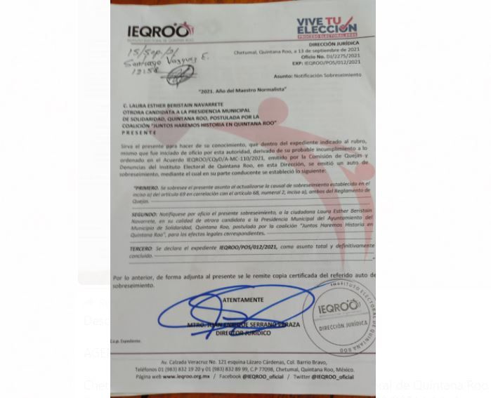 Descarta Ieqroo queja contra Laura Beristain