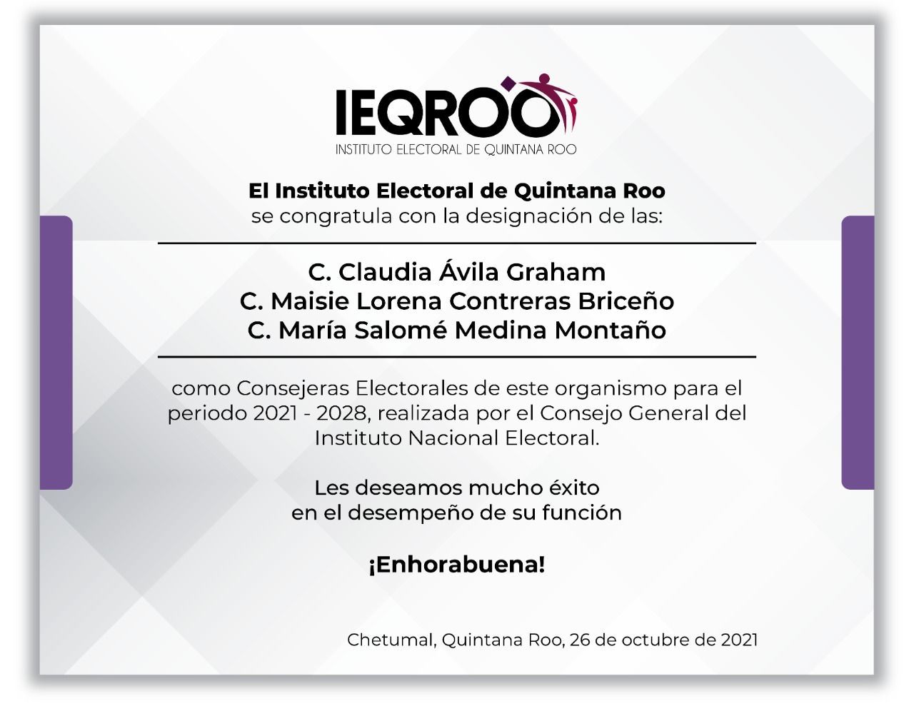 Nombran a consejeras electorales en Quintana Roo