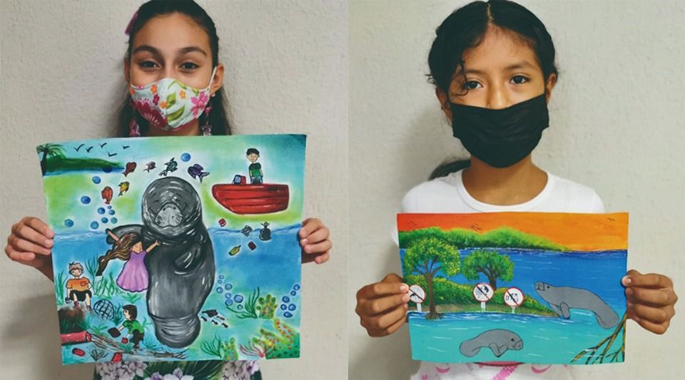 Niña chetumaleña, ganadora del concurso estatal de dibujo “¡El rescate de un manatí!”