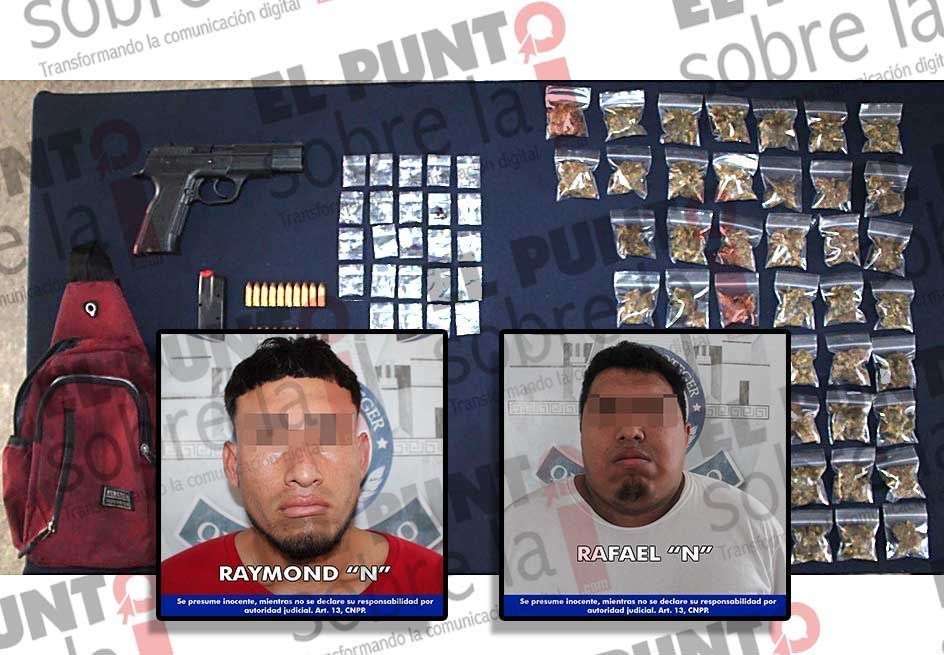 Detienen a dos individuos armados y con droga poco después de amenazar un establecimiento