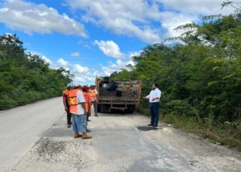 Inician remozamiento de vía que conduce a punto de cruce con Holbox