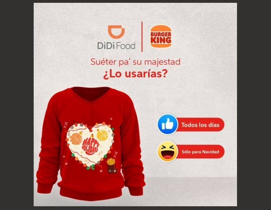 Burger King lanza edición limitada de ugly sweaters disponibles a través de Didi Food