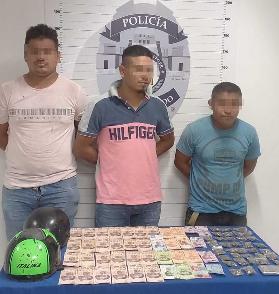 Detienen en la zona hotelera de Cancún a tres sujetos con 35 dosis de drogas