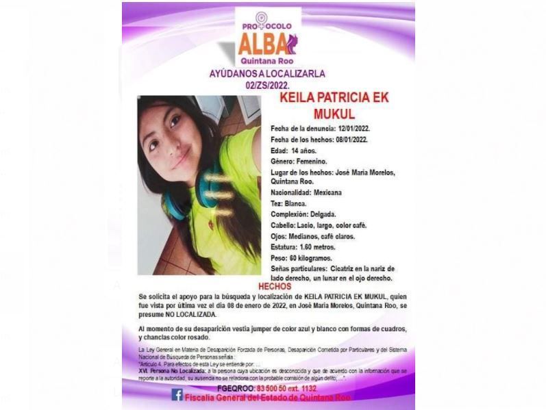 Alerta Amber en Quintana Roo para localizar a Keila Patricia Ek Mukul