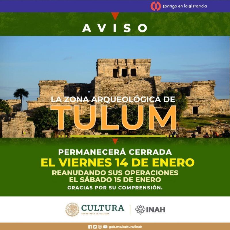 Anuncian para hoy el cierre al público de la Zona arqueológica de Tulum