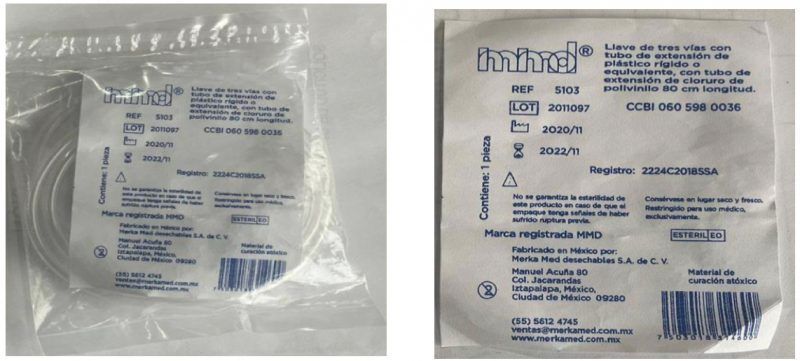 ALERTA SANITARIA falsificación del producto: llave de tres vías con tubo de extensión de plástico rígido o equivalente