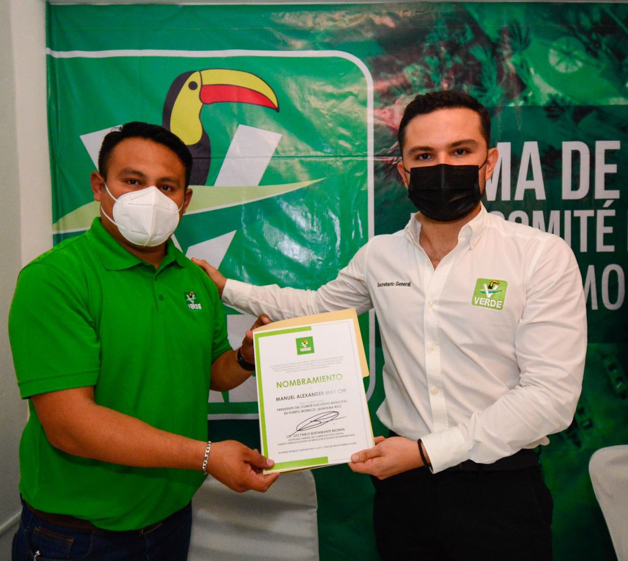 Toma Pablo Bustamante protesta a Manuel Alexander May Chi como líder del Comité Municipal del Partido Verde en Puerto Morelos