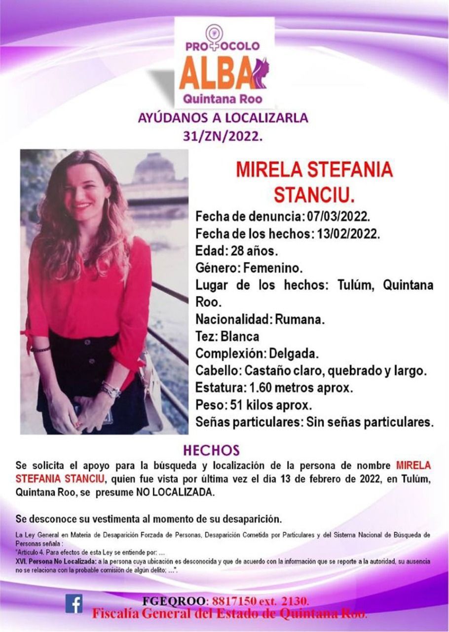 Una joven visitante rumana, desaparecida desde hace más de tres semanas