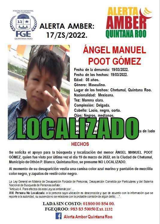 Ubican en Yucatán menor chetumaleño desaparecido