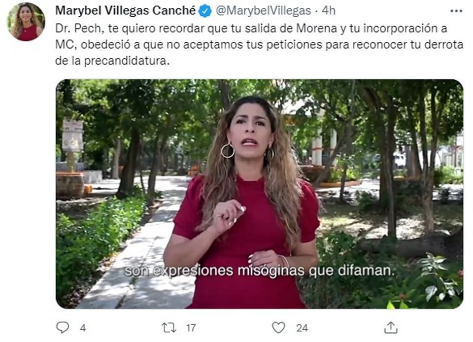 Marybel Villegas califica de cobarde y misógino a José Luis Pech