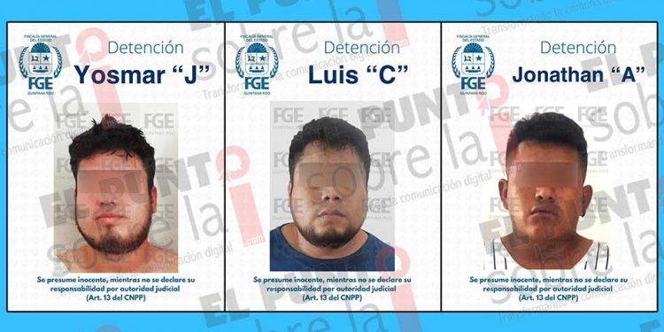 Detienen a tres sujetos involucrados en asesinar a dos hombres y lesionar a una mujer en Cancún