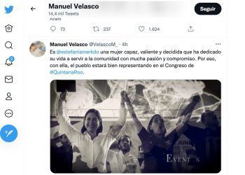 Manuel Velasco respalda a Estefanía Mercado, el pueblo estará bien representando en el Congreso