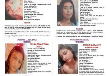 Buscan a cuatro jóvenes desaparecidas en distintos municipios de Quintana Roo
