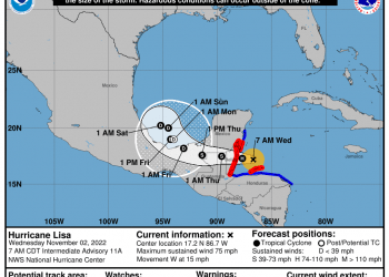 Tormenta Tropical “Lisa” evolucionó a Huracán categoría uno de la escala Saffir-Simpson