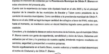 Mario Rivero Leal oficializa su intención de contender por la presidencia de Othón P. Blanco
