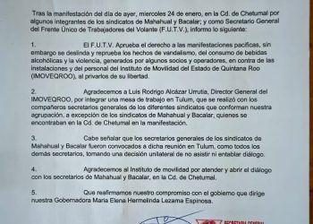 Se deslinda el FUTV de actos vandálicos en contra de instalaciones y personal de IMOVEQROO