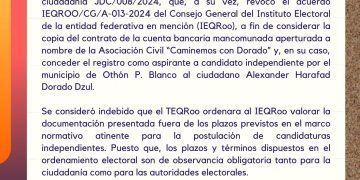 Tribunal Electoral Revoca Registro de Candidatura Independiente de Alex Dorado en Othón P. Blanco