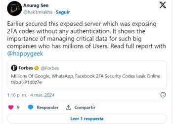 Se filtran millones de códigos de seguridad 2FA de Google, WhatsApp, Facebook y TikTok
