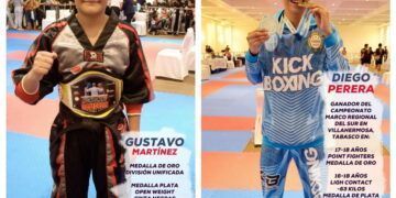 Gustavo Martínez y Diego Perea triunfan en el regional de kickboxing efectuado en Tabasco