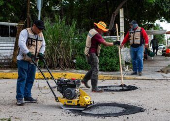 Con intensas jornadas avanzan los trabajos de bacheo en las principales calles y avenidas de Playa del Carmen