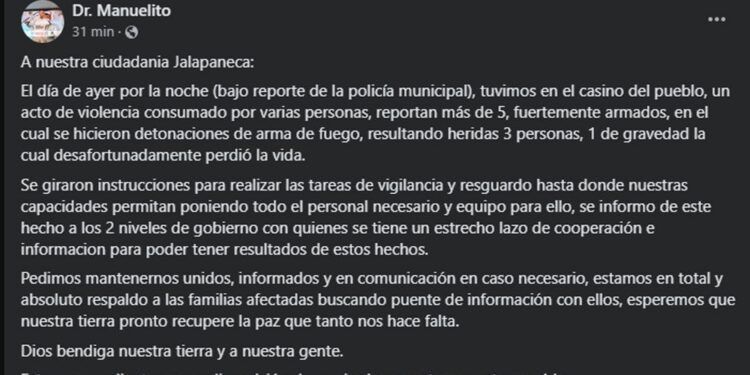 Comando irrumpe en boda en Jalapa, Tabasco: un muerto y tres heridos