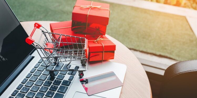 Shopping online with credit card concept