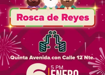 Todo listo para el tradicional corte de la monumental rosca de Reyes en Playa del Carmen