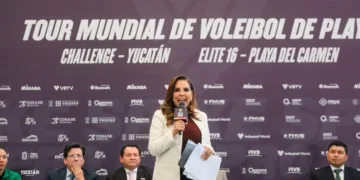 Anuncian Mara Lezama y Rommel Pacheco Tour Mundial de Voleibol de Playa Elite 16 en Playa del Carmen
