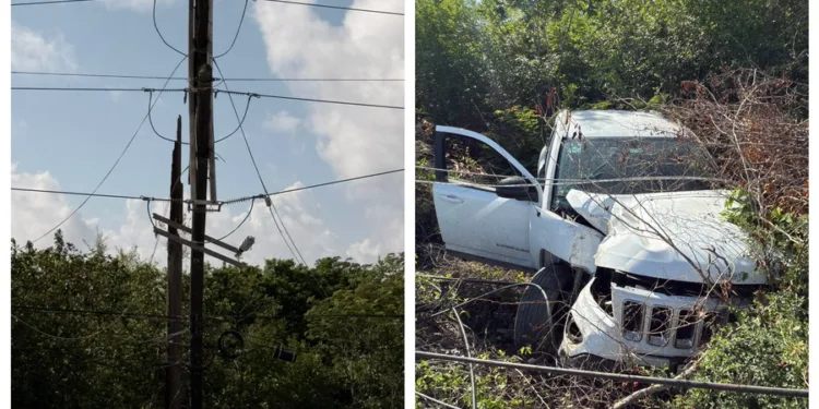 Accidente en la carretera federal Tulum – Akumal deja a una mujer lesionada y poste derribado