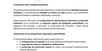 Grupo Mundo Maya aclara: Hotel Mundo Maya Tulum libre de plagas y en operación normal