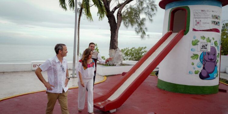 Supervisa Mara Lezama rehabilitación integral del emblemático parque Concha Acústica en el bulevar de Chetumal