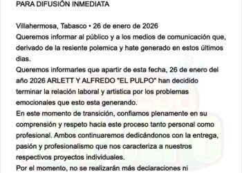 Alfredo “El Pulpo” y Arlett anuncian el fin de su relación laboral y artística