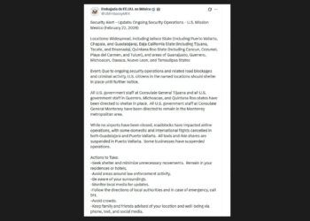 Emite EE. UU. alerta de seguridad en México; incluye Quintana Roo por operativos y bloqueos