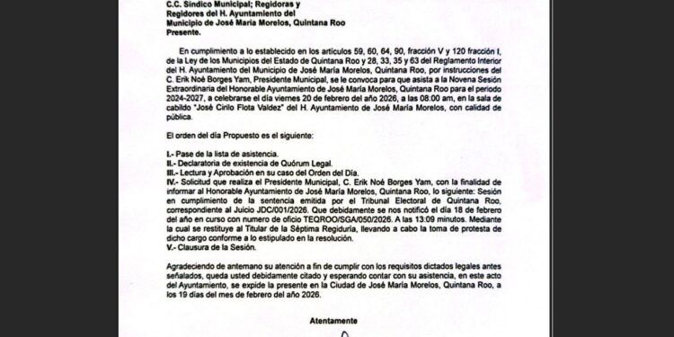 Ayuntamiento de José María Morelos acatará fallo y restituirá a regidor en sesión extraordinaria