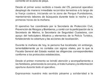 Localizan sin vida a persona arrastrada por la corriente en Playa del Carmen