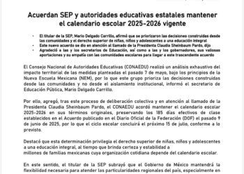 SEP mantiene sin cambios el calendario escolar 2025-2026; ciclo concluirá el 15 de julio