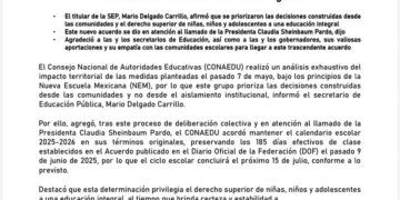 SEP mantiene sin cambios el calendario escolar 2025-2026; ciclo concluirá el 15 de julio