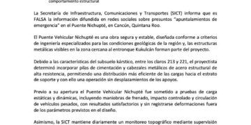 SICT niega “apuntalamientos de emergencia” en el Puente Nichupté y asegura que la obra es segura